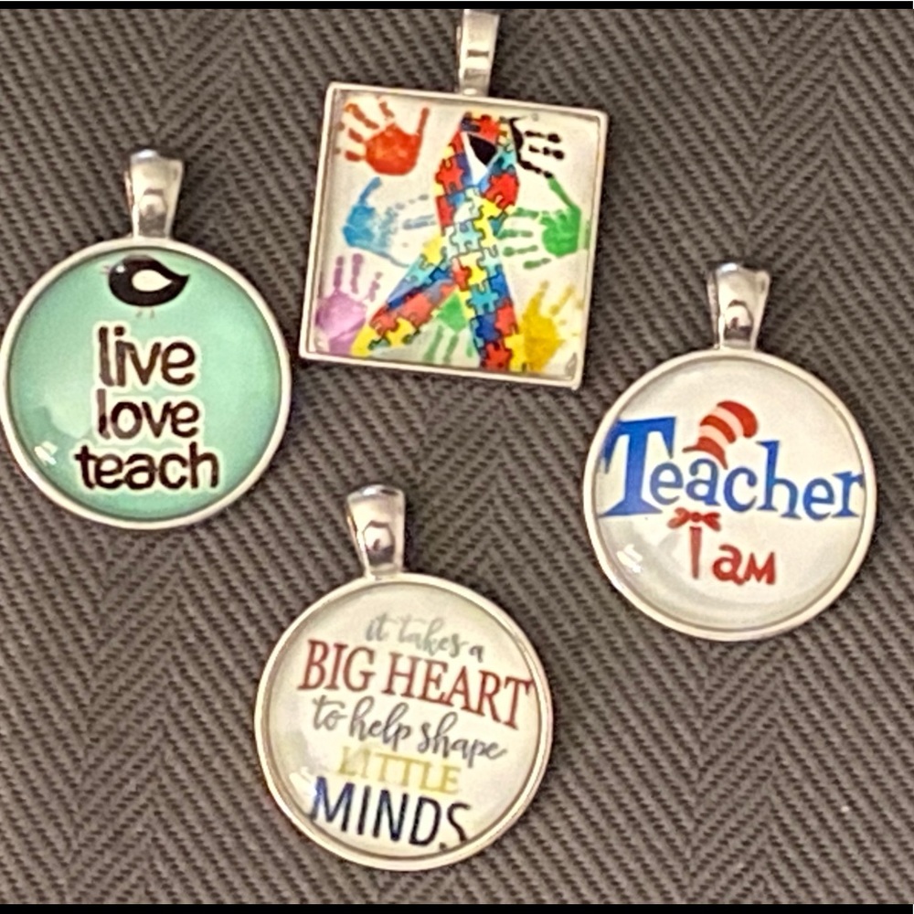 3/25 Glass Pendant Necklace Key Rings Quote